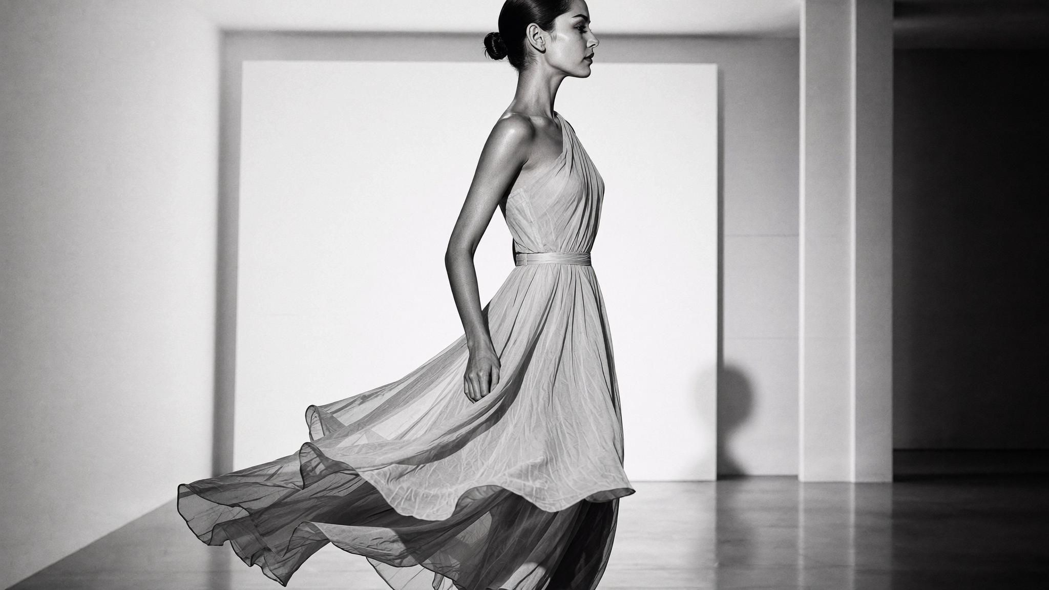 Mavi Reyes in a monochrome fashion editorial